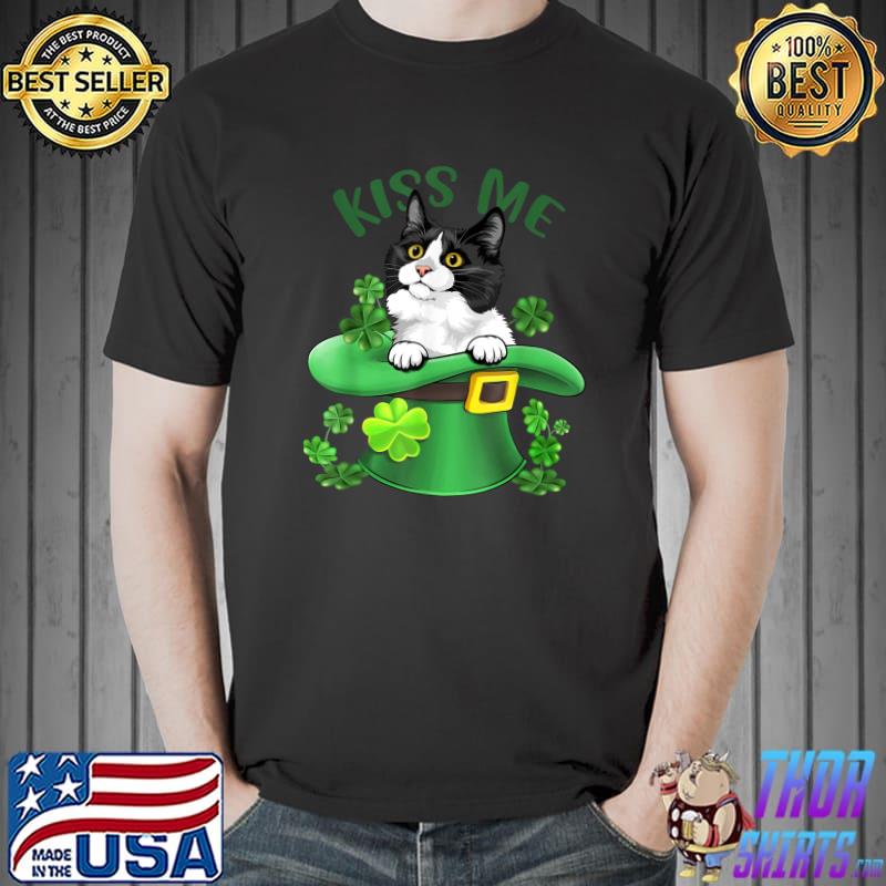Kiss Me Munchkin Cat Shamrock Clover For St Patrick T-Shirt ...