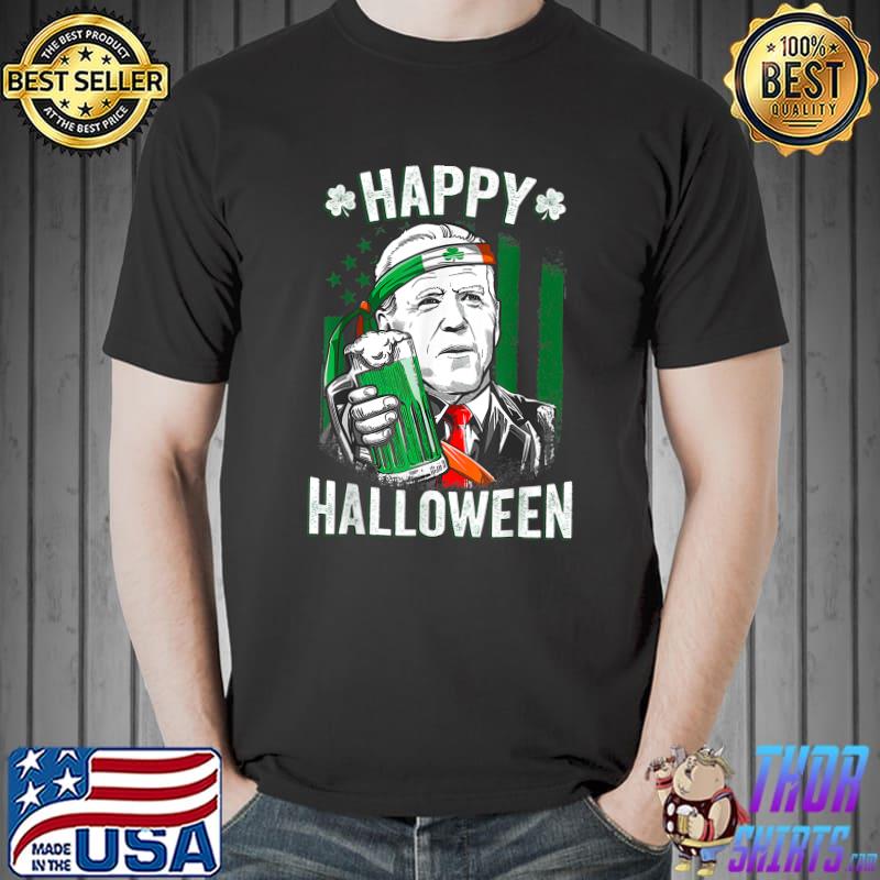 Leprechaun Biden Happy Halloween For St Patrick's Day American Flag T-Shirt