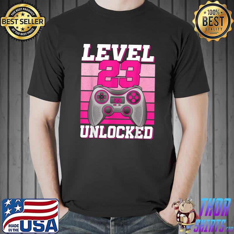 Level 23 Unlocked Gamer 23 Years Old 23rd Birthday Gaming Vintage Controller T-Shirt