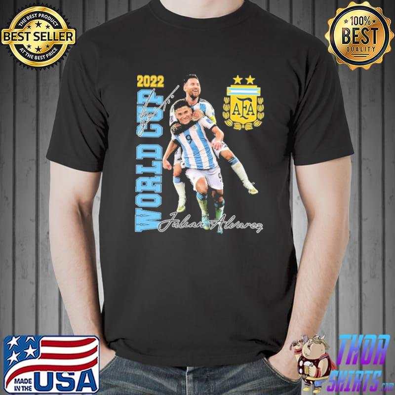 Lionel messI and julian alvarez celebration Argentina world cup 2022 classic shirt