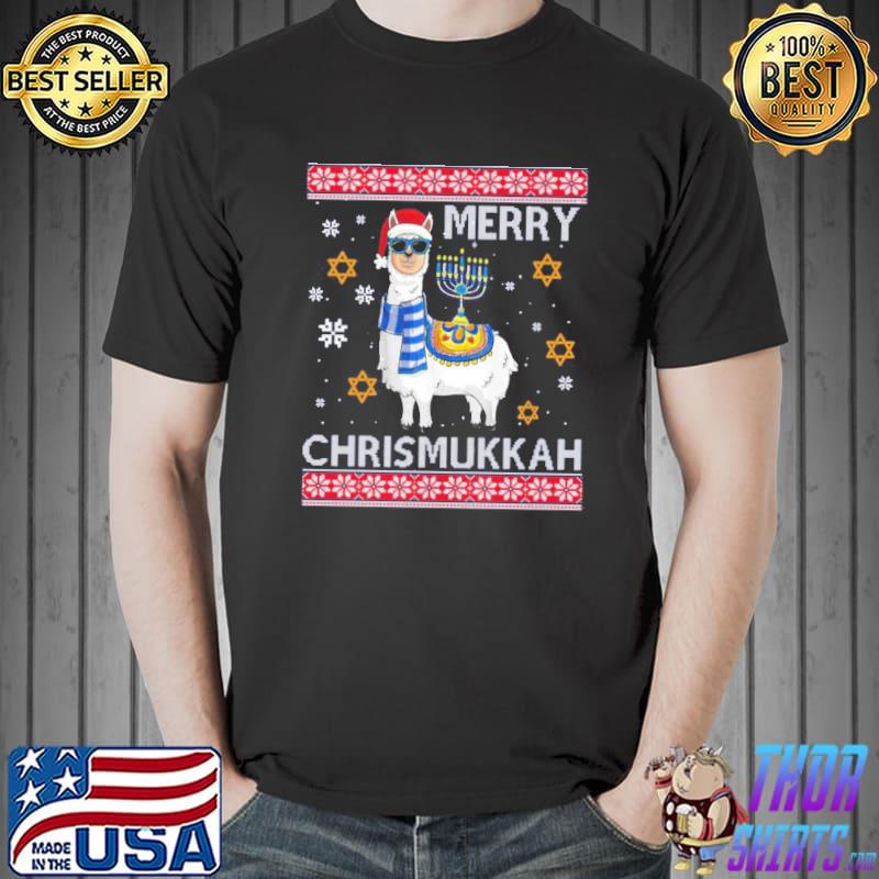 Llama jewish merry christmas chrismukkah llama menorah hanukkah classic shirt