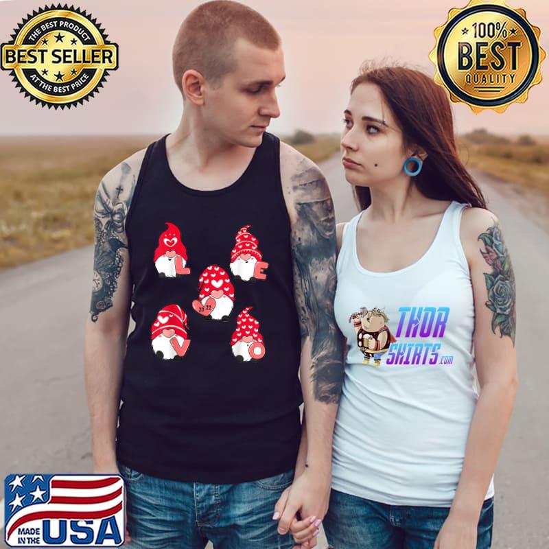 Love Gnomes Hearts Pink Valentines Day Shirts Family T-Shirt Tank Top