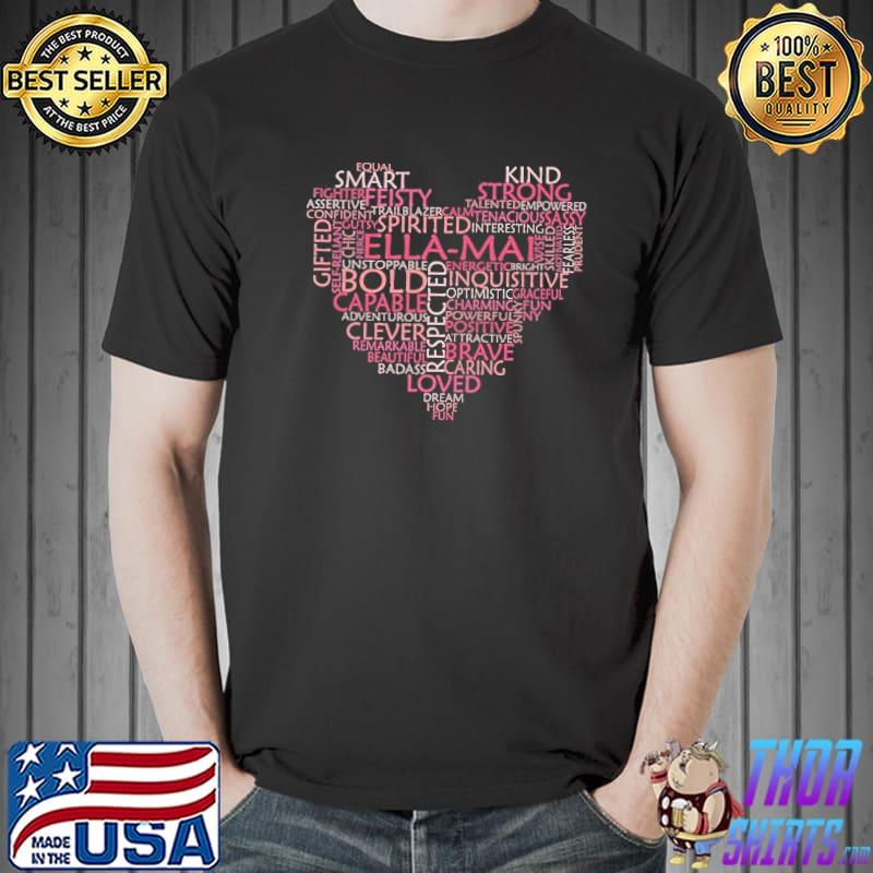 Love heart word cloud shape name pink peach ella maI clasisc shirt