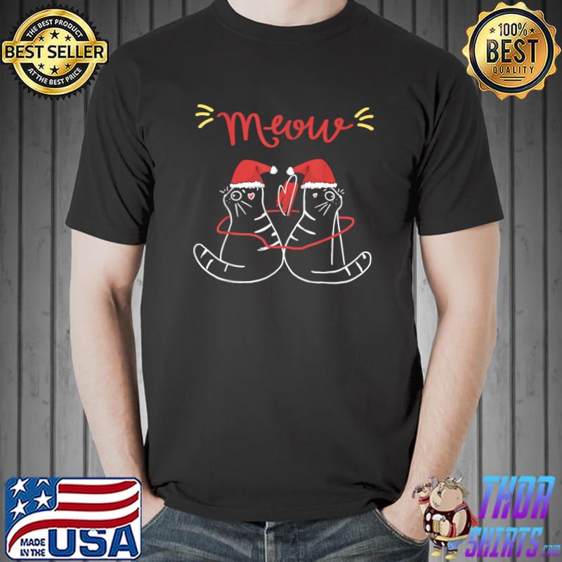 Meow Cats Love Kitten Santa Hat Christmas Cute Cat Lover T-Shirt