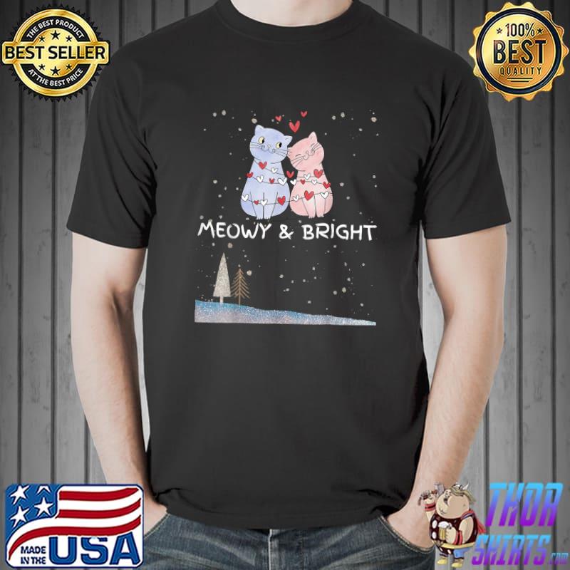 Meowy And Bright Christmas Tree Lights Meowy Cat Merry T-Shirt