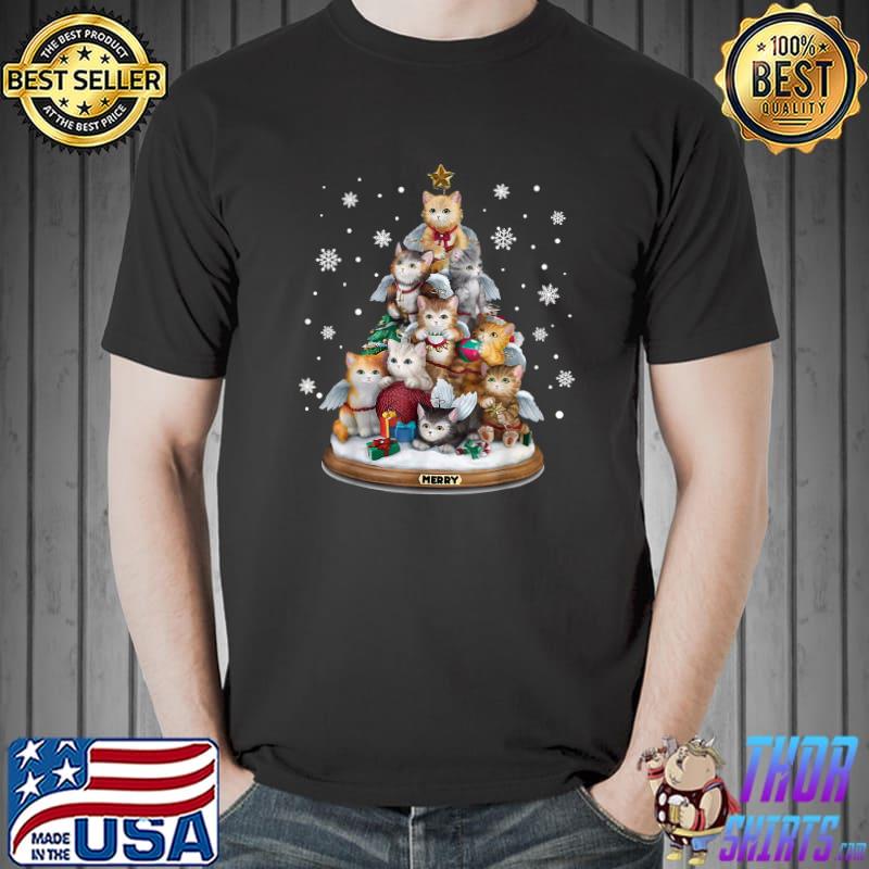 Meowy Catmas Cat Christmas Tree Xmas Snows Santa T-Shirt