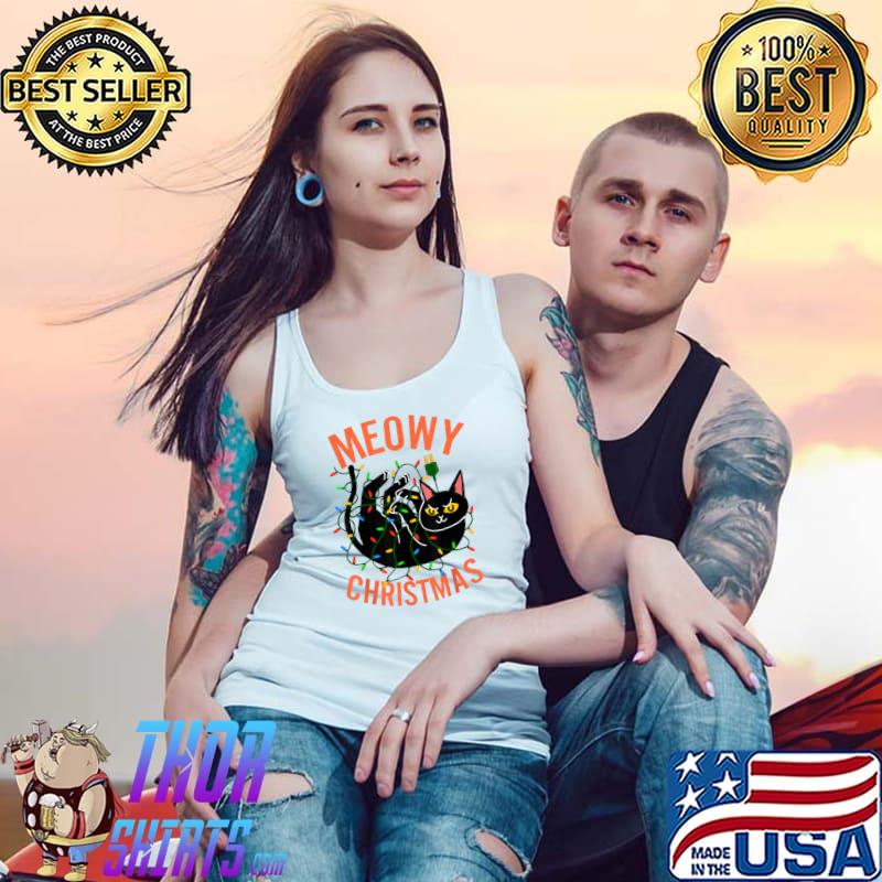 Meowy Christmas Cat Meme Gift Cat Lover Meowy Christmas Tree Light T-Shirt Tank Top