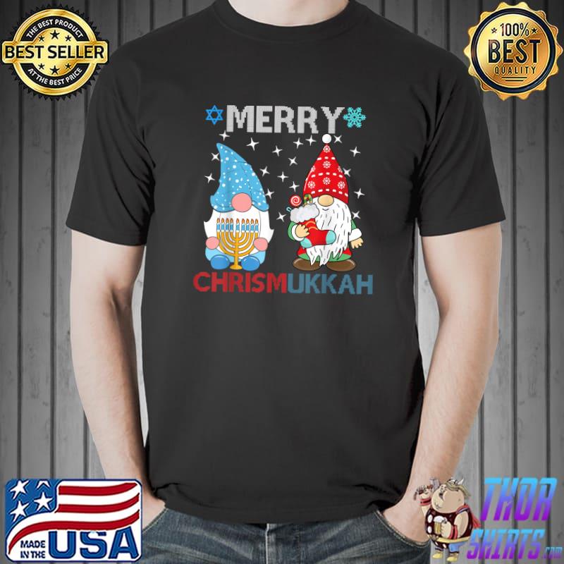 Merry Chrismukkah Gnomes Snows Merry Christmas And Chanukah Hanukkah T-Shirt