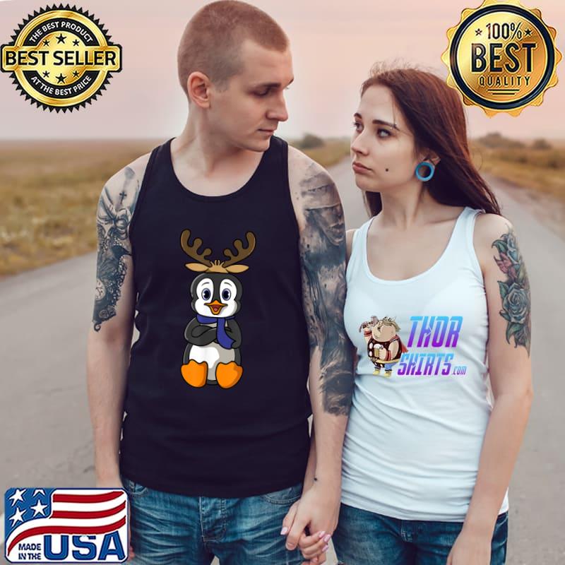 Merry Christmas Penguin Reindeer T-Shirt Tank Top