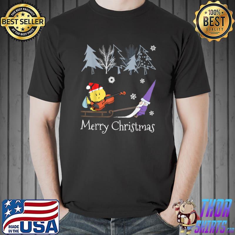 Merry Christmas Santa Bumblebee Violin Gnome Music Viola Musician Xmas T-Shirt