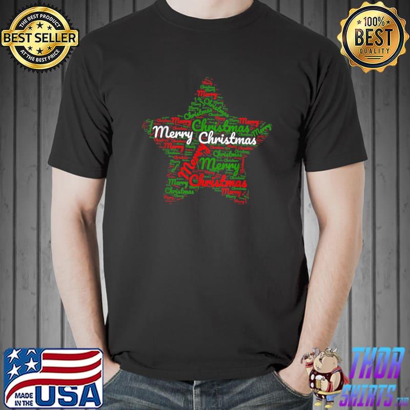 Merry Christmas Star Wordart Xmas T-Shirt