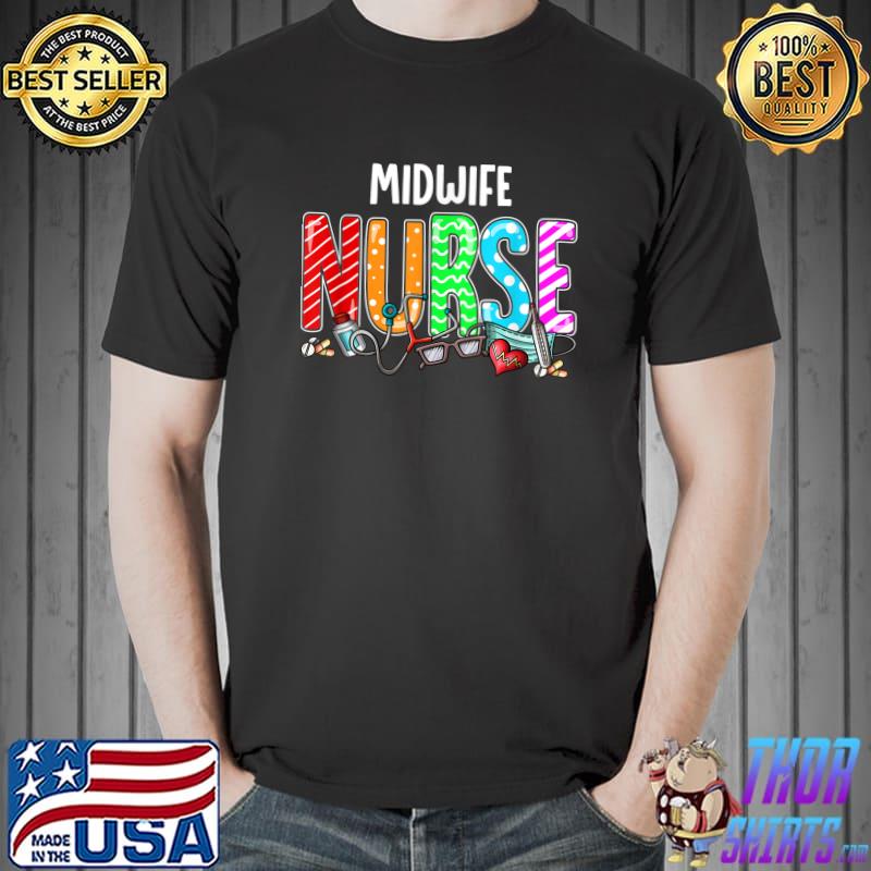 Midwife Nurse Plaid Red Love Heart Stethoscope RN Nurse T-Shirt