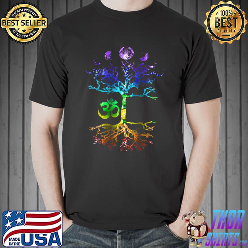 Moon Tree Of Life Phase Om Chakra Gift Om Aum In Chakra Colors T-Shirt
