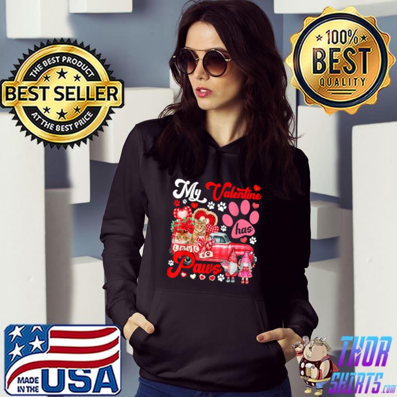 My Valentine Has Paws Couple Maine Coons On Pickup Gnomes Roses T-Shirt Hoodie