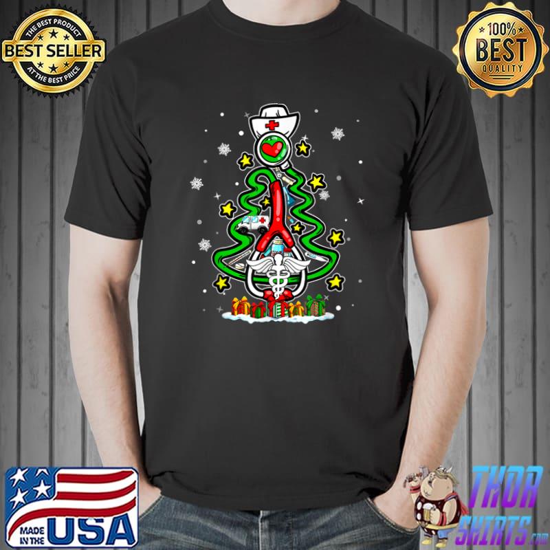 Nurse Christmas Tree Stethoscope Rn Lpn Stars Scrub Nursing X-mas T-Shirt