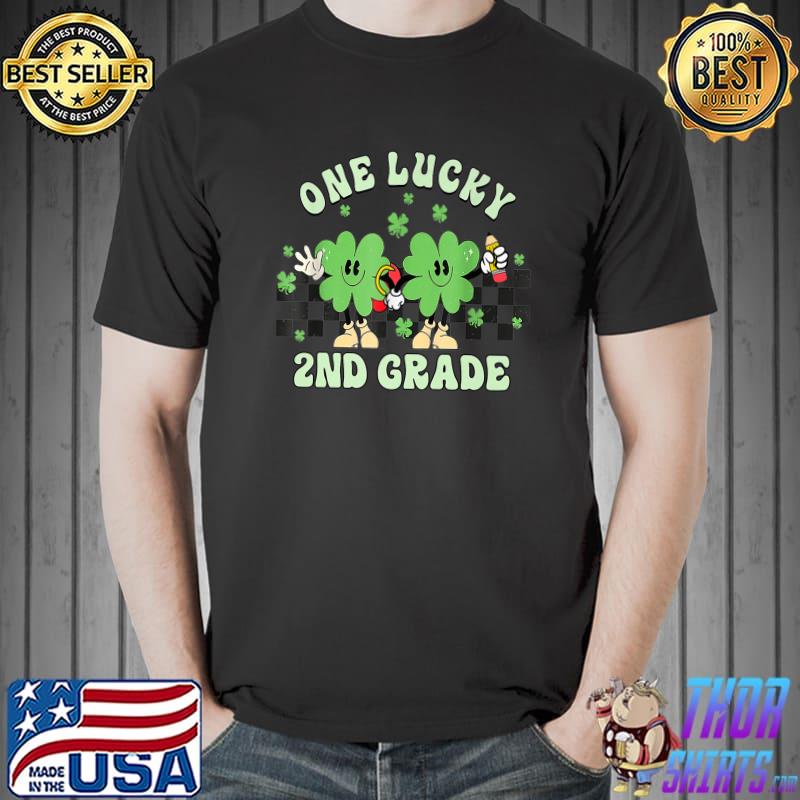 One 2nd Teacher Groovy Patricks Day Shamrock T-Shirt