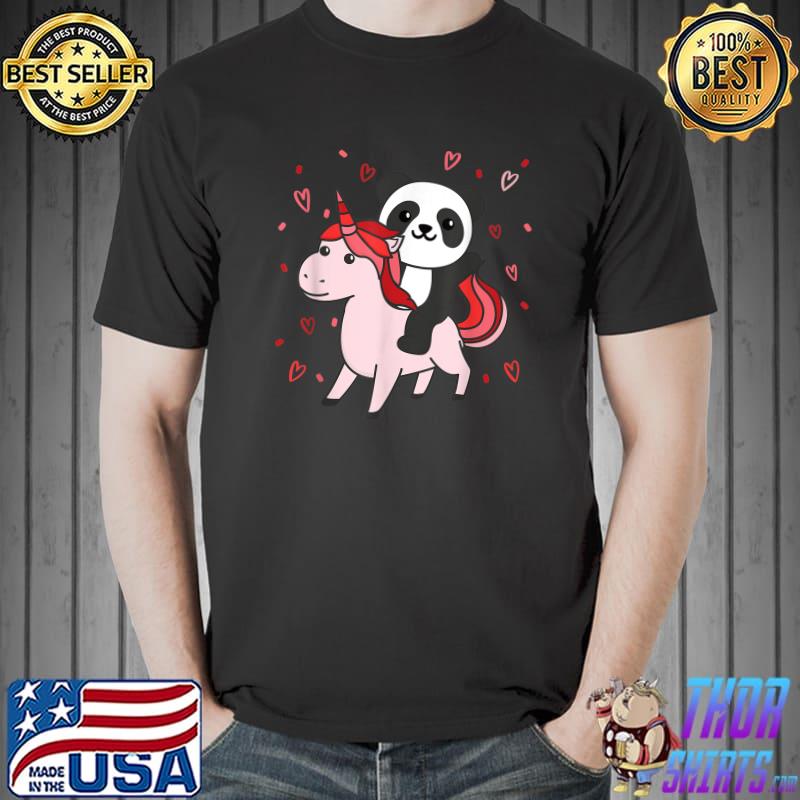 Panda With Unicorn For Valentines Day Cute Animals Heart T-Shirt