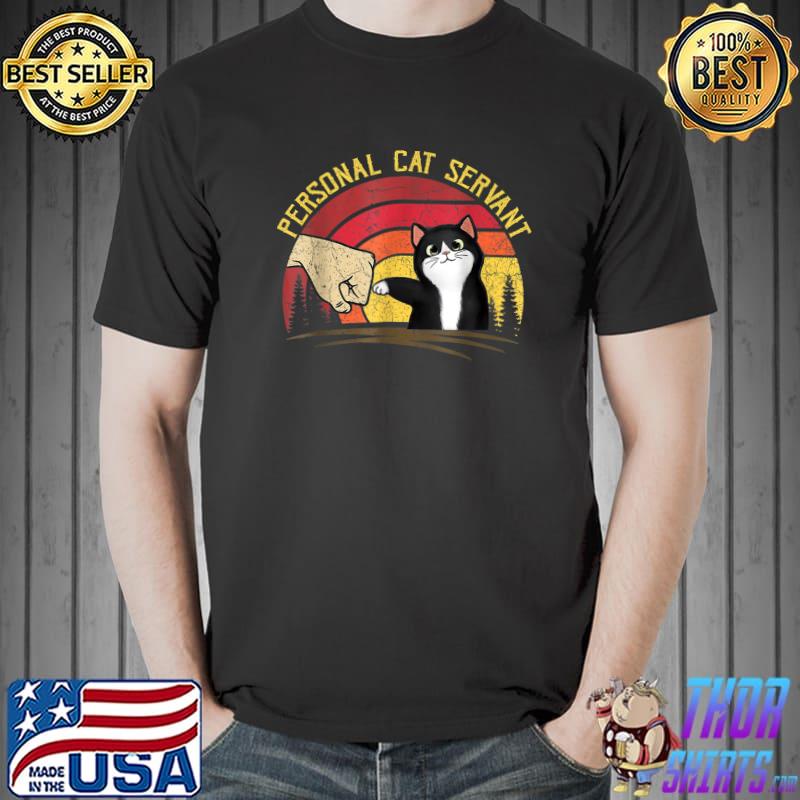 Personal Cat Servant Black Cat Lover Vintage Sunset T-Shirt
