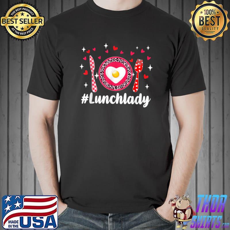 Pink Leopard Loved Lunch Lady Hearts Valentine's Day 2023 T-Shirt