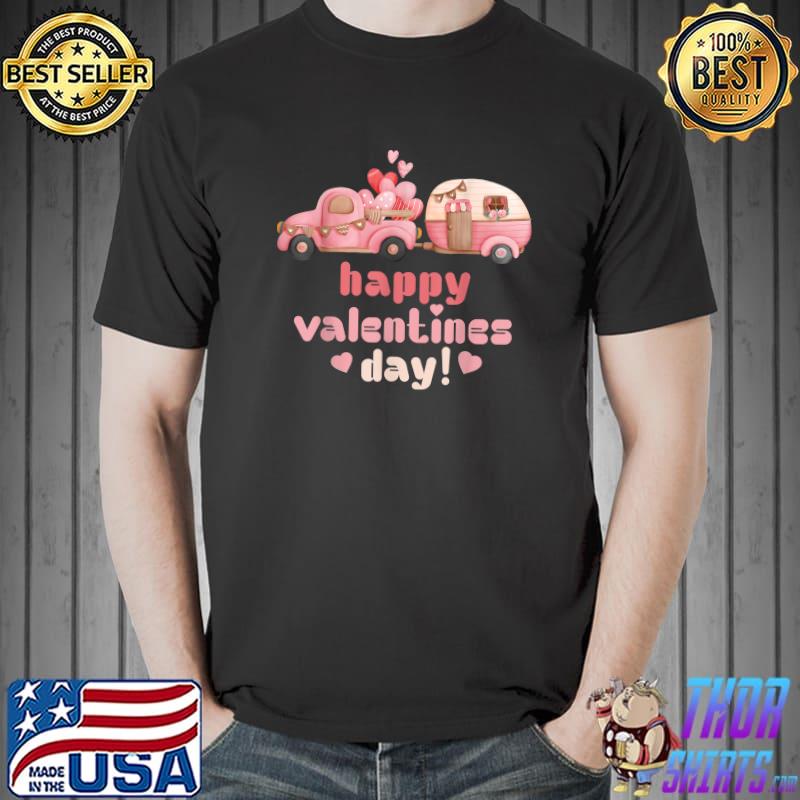 Pink Truck With Hearts Happy Valentine's Day T-Shirt