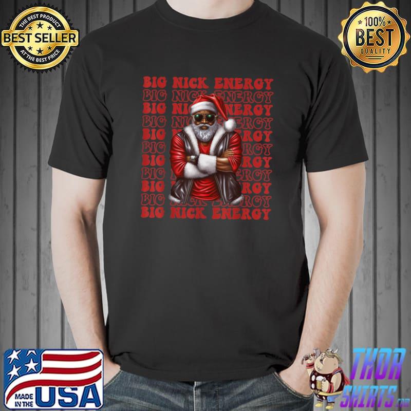 Retro Groovy Big Nick Energy African American Santa Claus T-Shirt