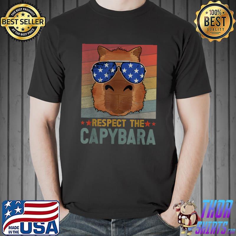 Retro Respect The Capybara Sunglasses Us For Cavy Rodent Capybara Lover T-Shirt