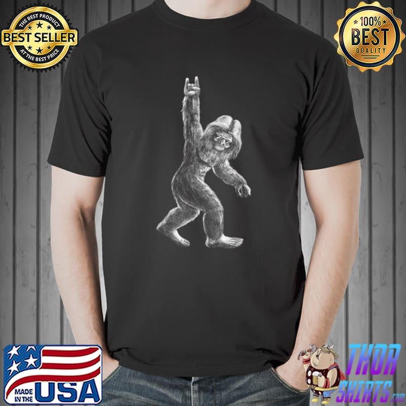 Rock On Bigfoot Loves Rock And Roll Sunglasses T-Shirt
