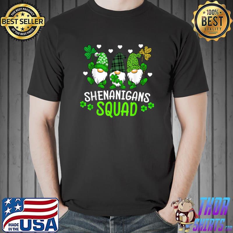 Shenanigans Squad St Patricks Day Gnomes Green Shamrock Leopard Plaid Heart Proud Irish T-Shirt