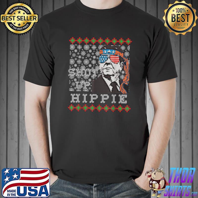 Shut Up Hippie Donald Trump Sunglasses Usa Flag Christmas Biden Republican Political T-Shirt
