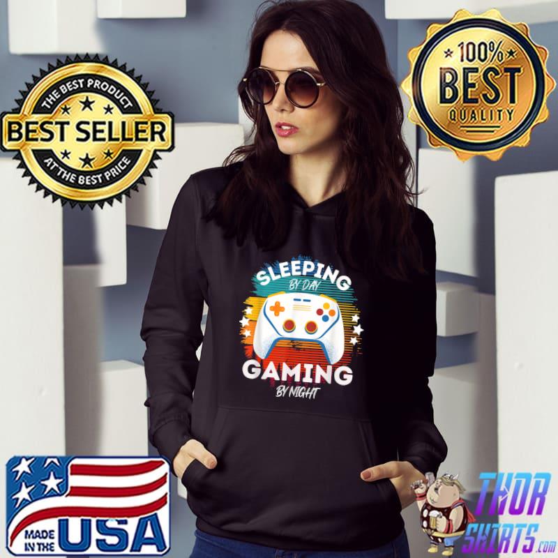 Sleeping By Day Gaming By Night Stars Vintage Christmas Gamer T-Shirt Hoodie