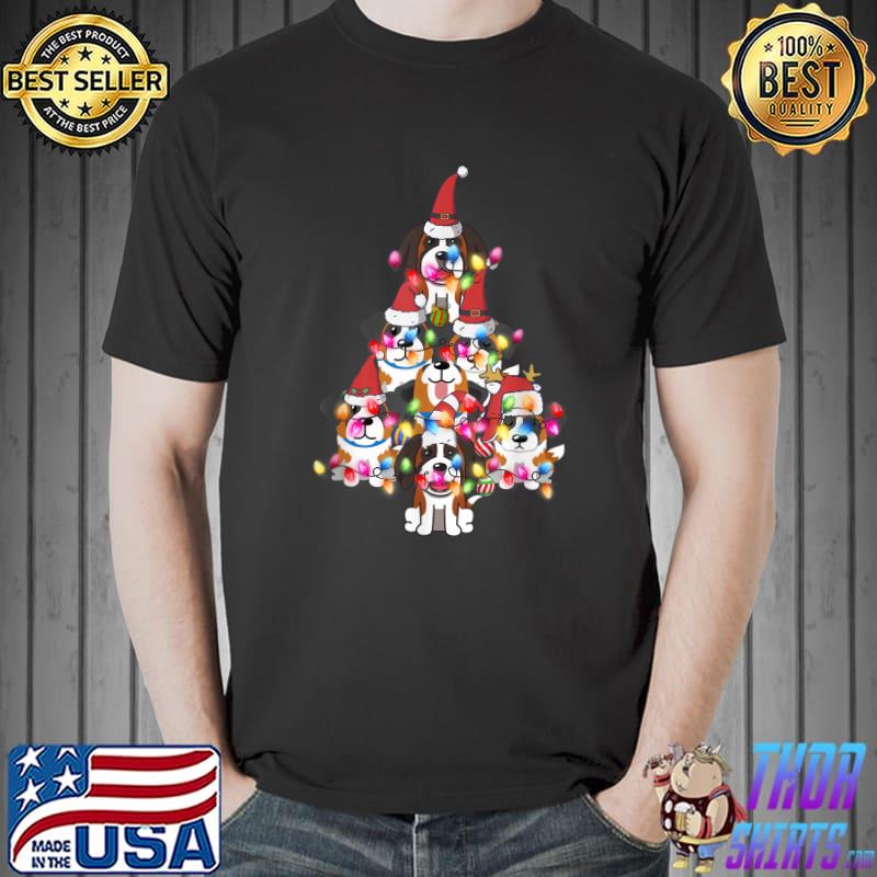 St. Bernard Dog Christmas Tree Lights Puppy Lover T-Shirt