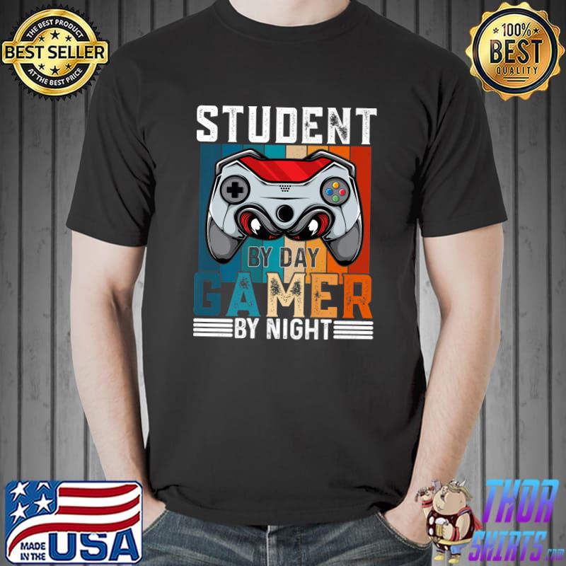 Student By Day Gamer By Night Meme For Gamers Vintage Controller T-Shirt