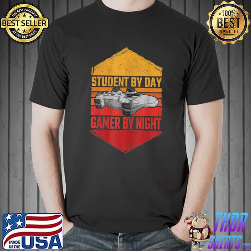 Student By Day Gamer By Night Meme For Gamers Vintage Sunset Controller T-Shirt