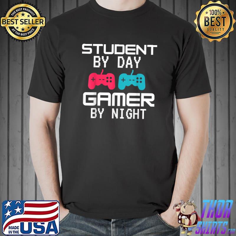 Student By Day Gamer By Night Meme Video Game Pink And Blue Gaming For Gamers T-Shirt