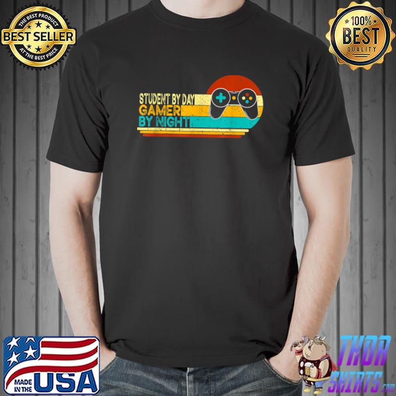 Student By Day Gamer By Night Retro Sunset Gamer T-Shirt