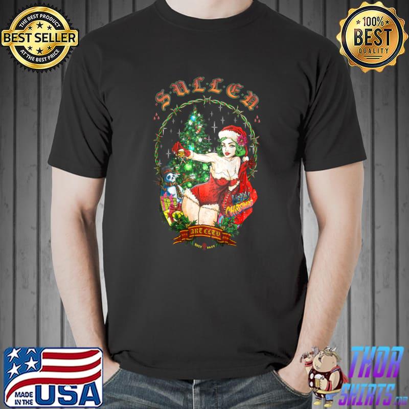 Sullen women xmas tree santa hat merry christmas T-Shirt
