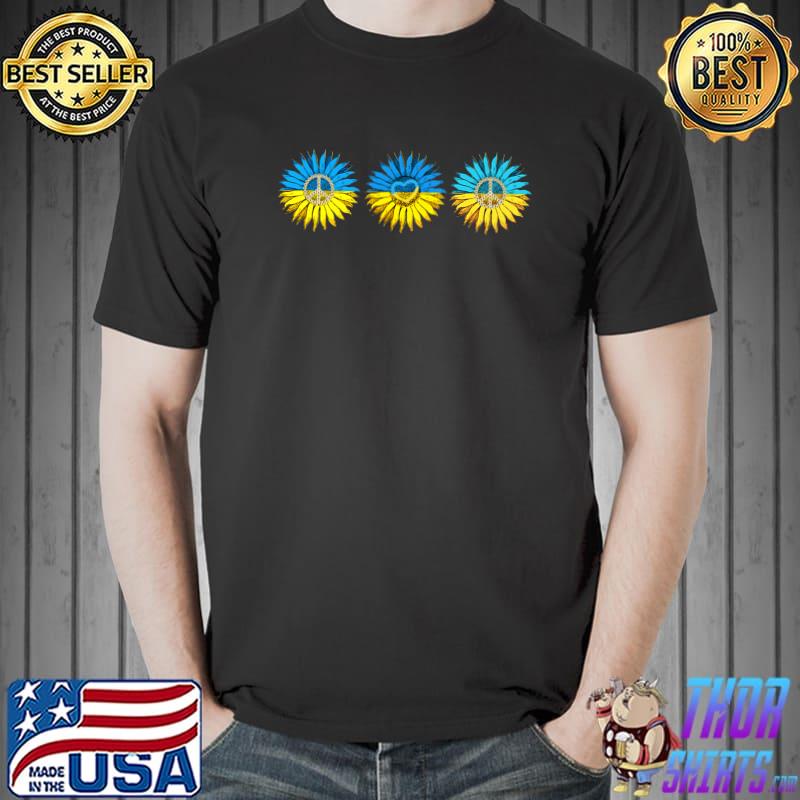 Support peace for ukraine national blue & yellow three sunflower peace heart T-Shirt