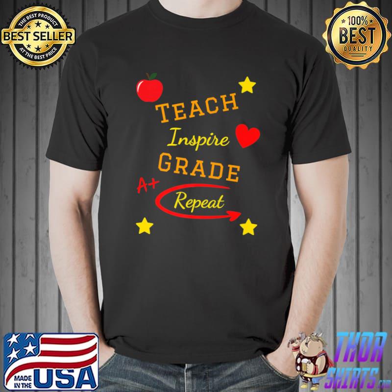 Teacher Appreciation Teach Inspire Grade Stars Apple T-Shirt