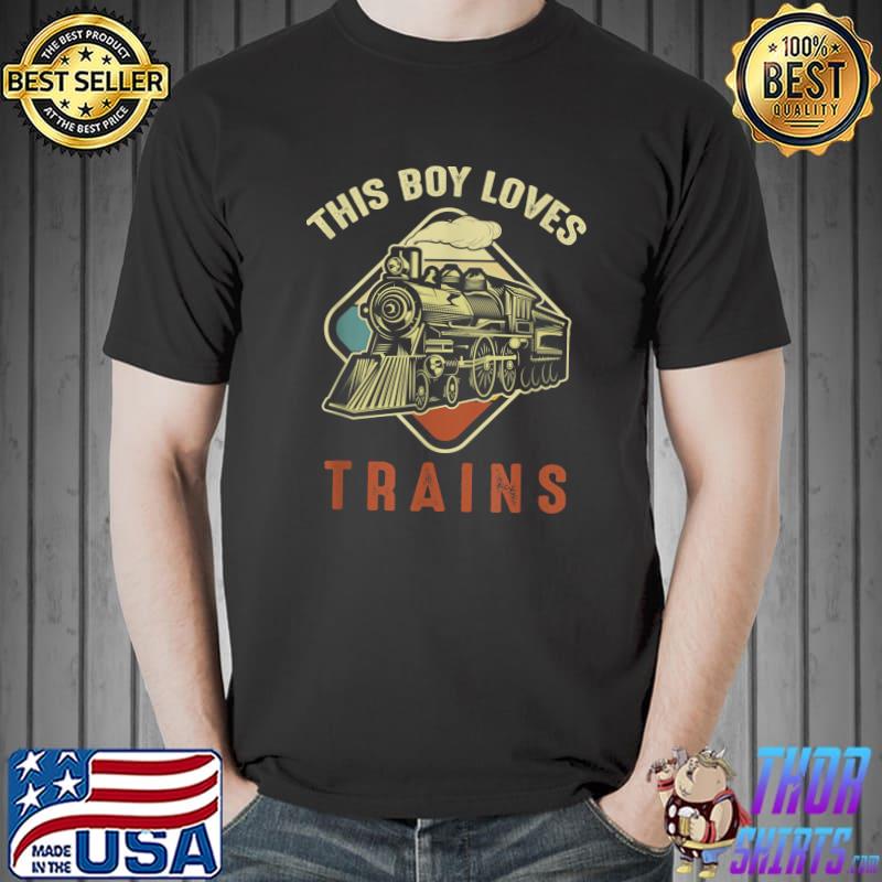 This Boy Loves Trains Cute Retro Locomotive Engineer T-Shirt