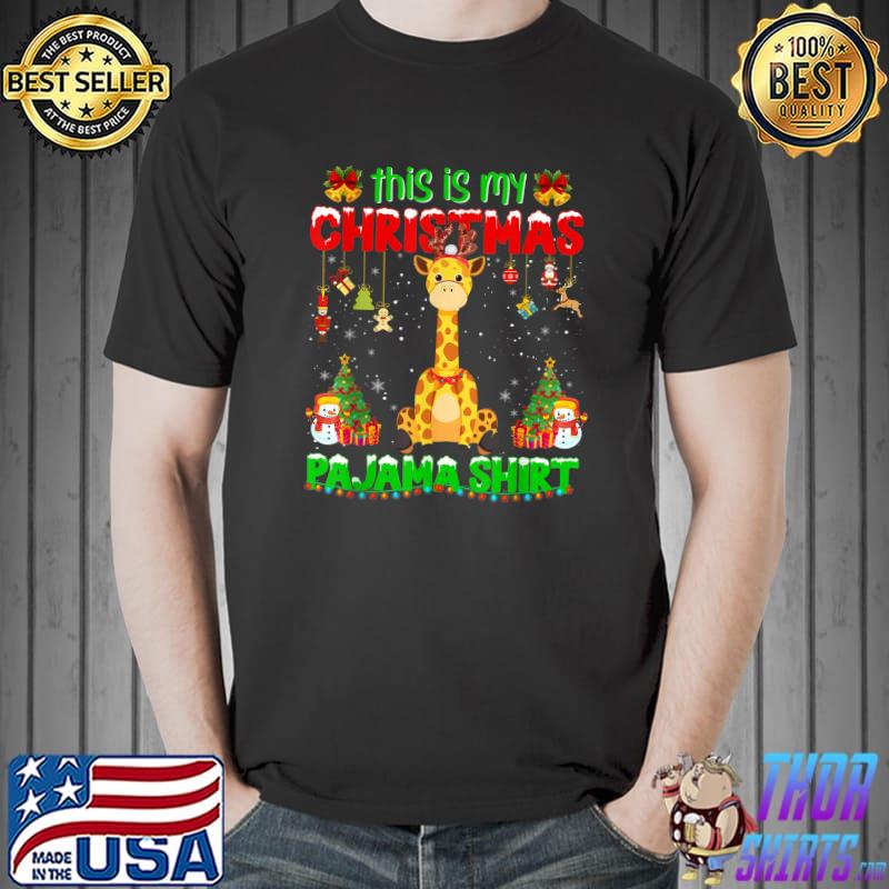 This Is My Christmas Giraffes Ugly Sweater Giraffes Tree Light Pajama T-Shirt
