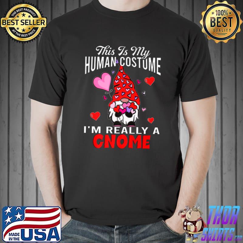 This Is My Human Costume Im Really A Gnome Gnomes With Hearts Valentine's Day T-Shirt