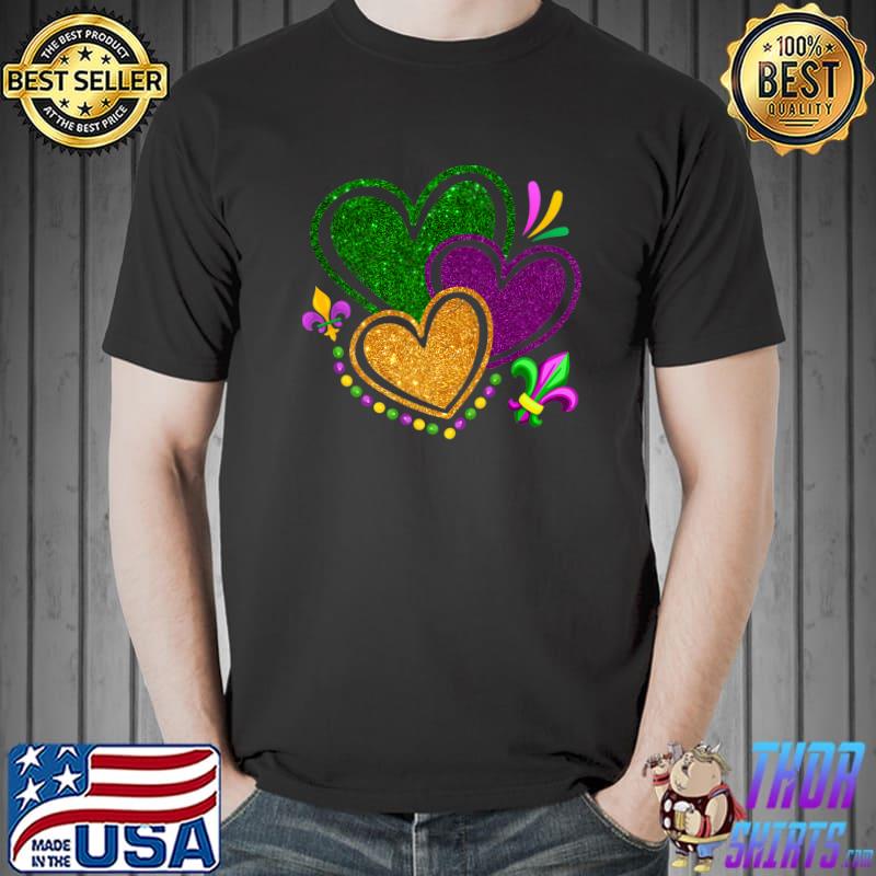 Three Mardi Gras Hearts Mardi Gras Mardi Gras Costume T-Shirt