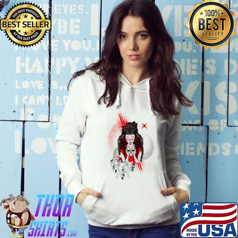 Trash Polka Native American With Girl Wolf Dreamcatcher T-Shirt Hoodie