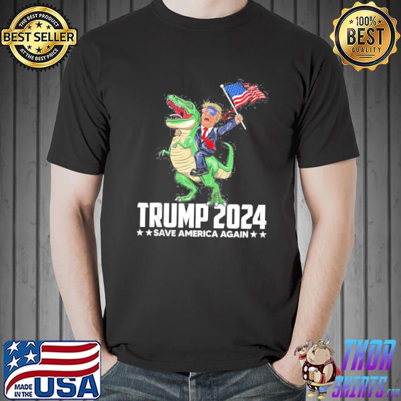 Trump riding dinosaur save America again classic shirt