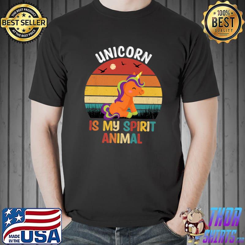 Unicorn Is My Spirit Animal Unicorn Lover Vintage Sunset T-Shirt