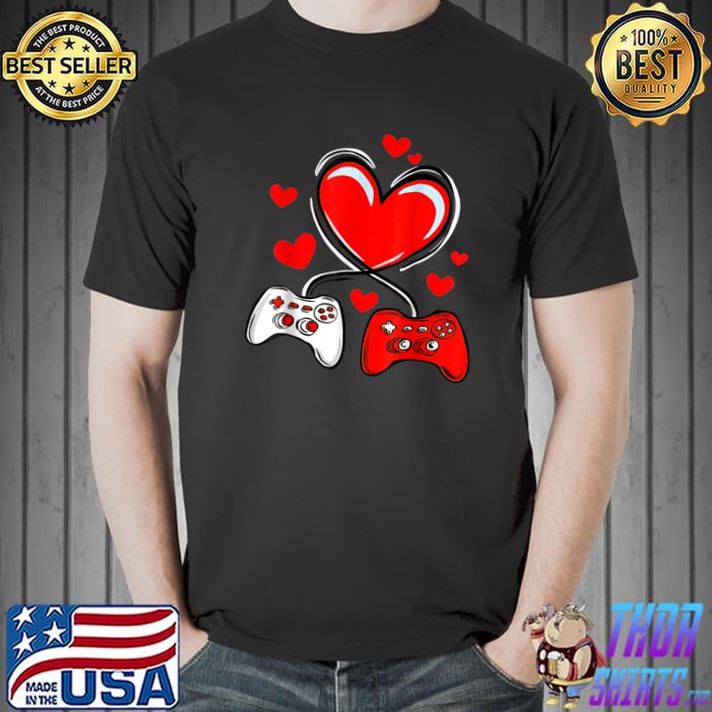 V Is For Video Games Hearts Valentines Day Gamer T-Shirt