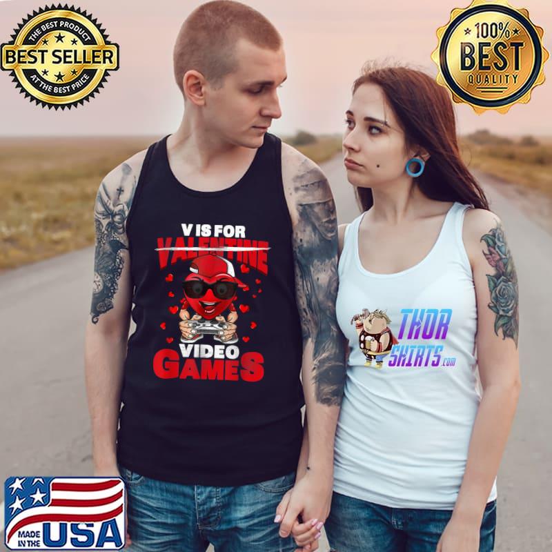 V Is For Video Games Valentines Day Gamer Boy Hearts T-Shirt Tank Top