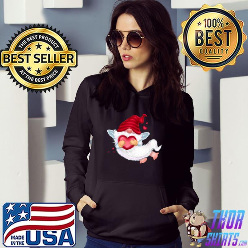 Valentines Day Flying Gnome With Angel Wings And Heart T-Shirt Hoodie