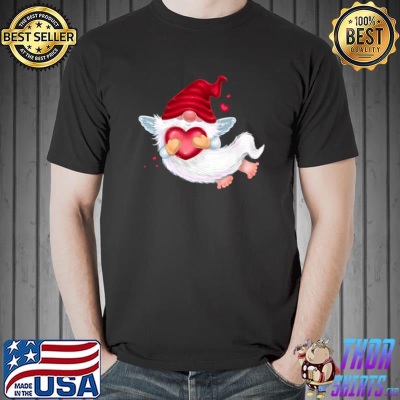 Valentines Day Flying Gnome With Angel Wings And Heart T-Shirt