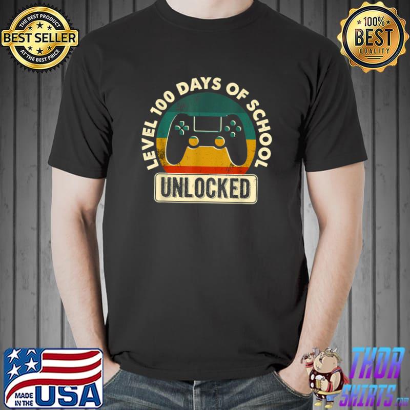 Vintage Video Gamer Level 100 Days Of School Unlocked T-Shirt